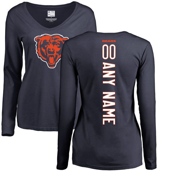 Women Chicago Bears NFL Pro Line Navy Custom Backer Slim Fit Long Sleeve T-Shirt